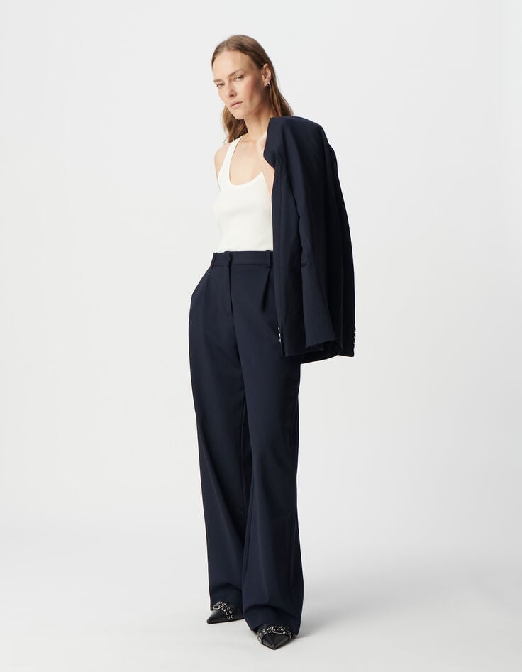 ikks Pantalon de tailleur marine large maille Milano Femme