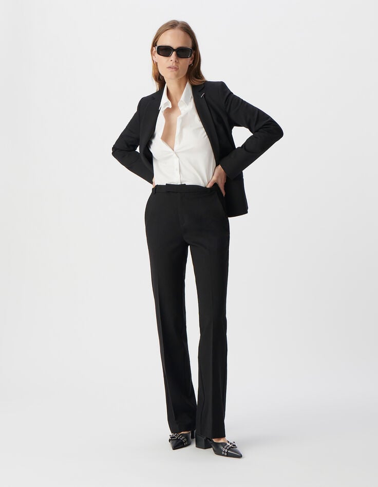 Ikks Pantalon De Tailleur Noir Ajusté Maille Milano Femme