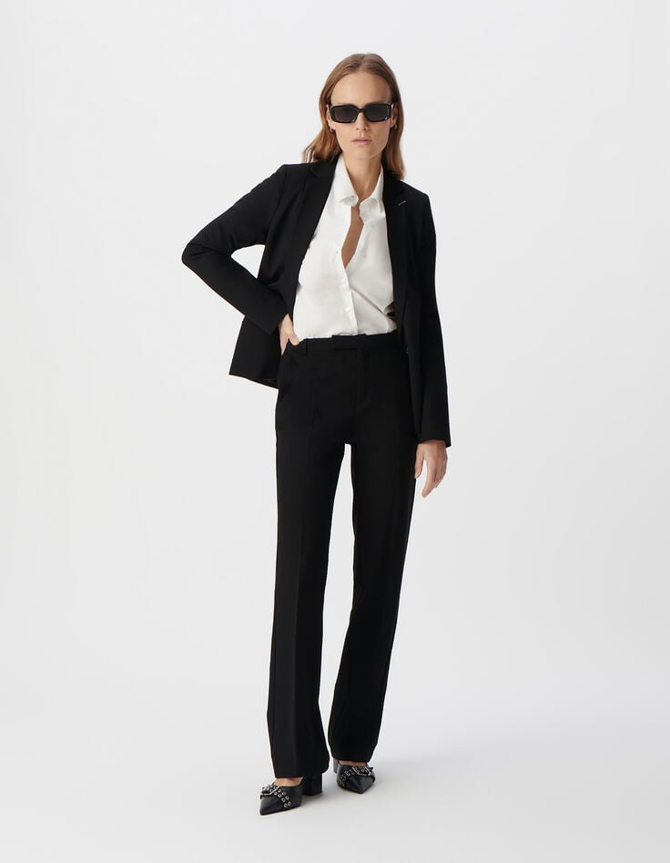 ikks Pantalon de tailleur noir ajusté maille Milano Femme