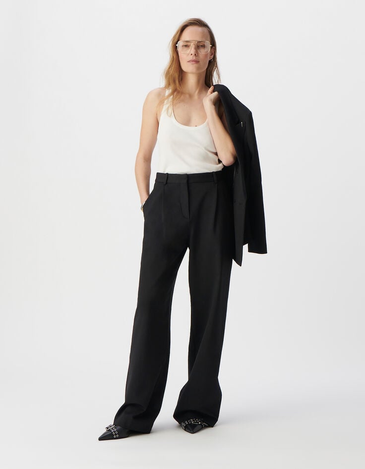 Ikks Pantalon De Tailleur Noir Large Maille Milano Femme
