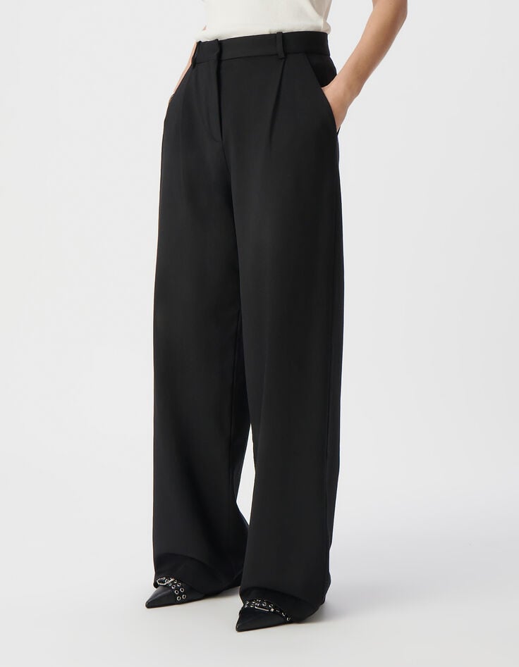 Ikks Pantalon De Tailleur Noir Large Maille Milano Femme