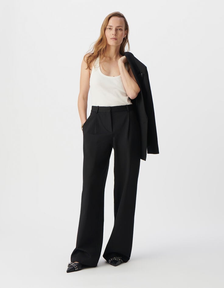 ikks Pantalon de tailleur noir large maille Milano Femme