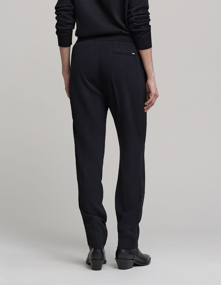 Ikks Pantalon Droit Noir En Crêpe Avec Ceinture élastique Pour Femme