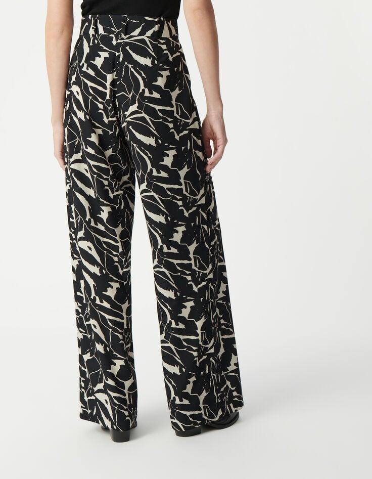 Ikks Pantalon Fluide Noir Imprimé Fleurs Zébré Femme