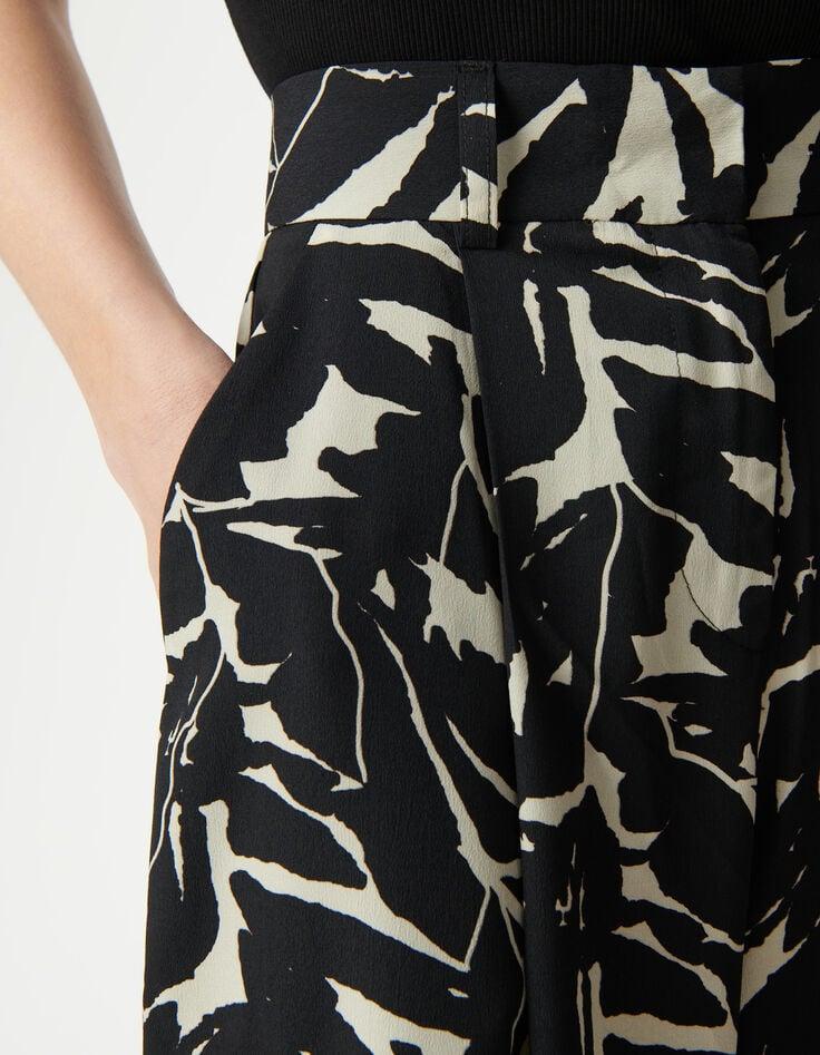 Ikks Pantalon Fluide Noir Imprimé Fleurs Zébré Femme