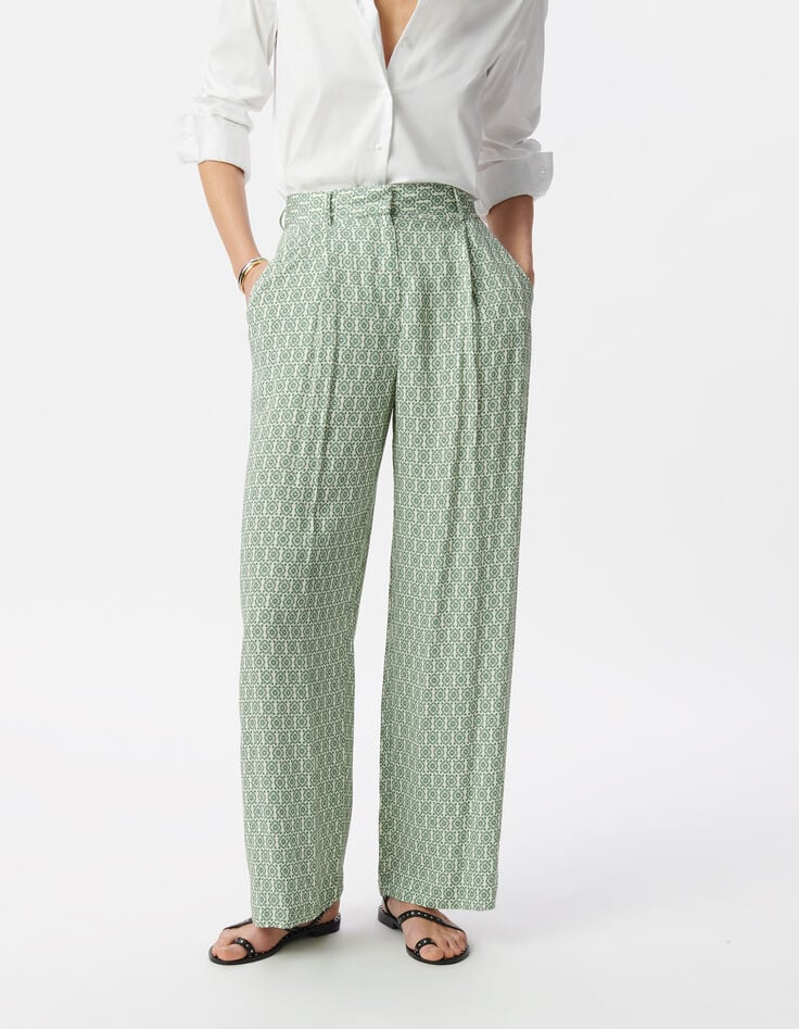 Ikks Pantalon Fluide Vert LENZING™ ECOVERO™ Ethnique Femme