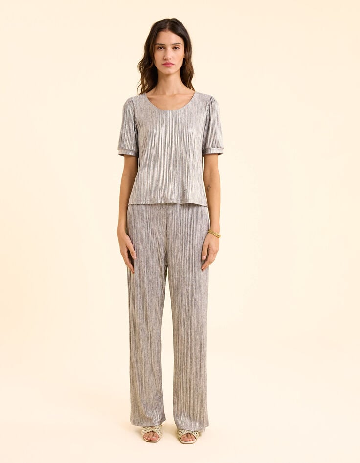 Ikks Pantalon Gris Plissé à Rayures Fantaisie Dorées I.Code