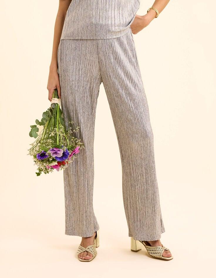 Ikks Pantalon Gris Plissé à Rayures Fantaisie Dorées I.Code