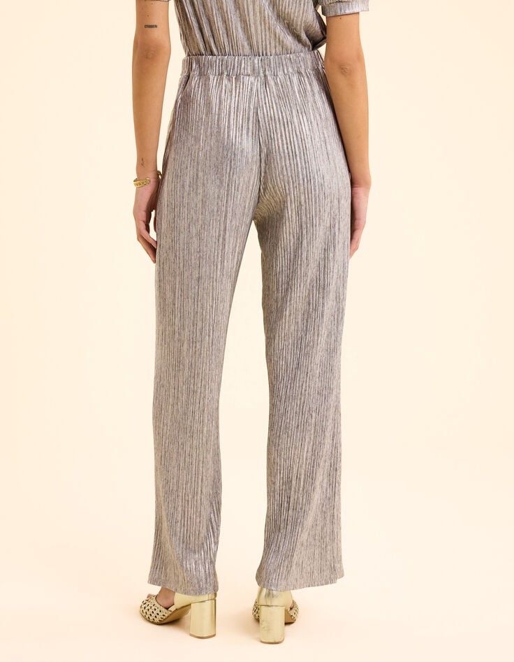 Ikks Pantalon Gris Plissé à Rayures Fantaisie Dorées I.Code