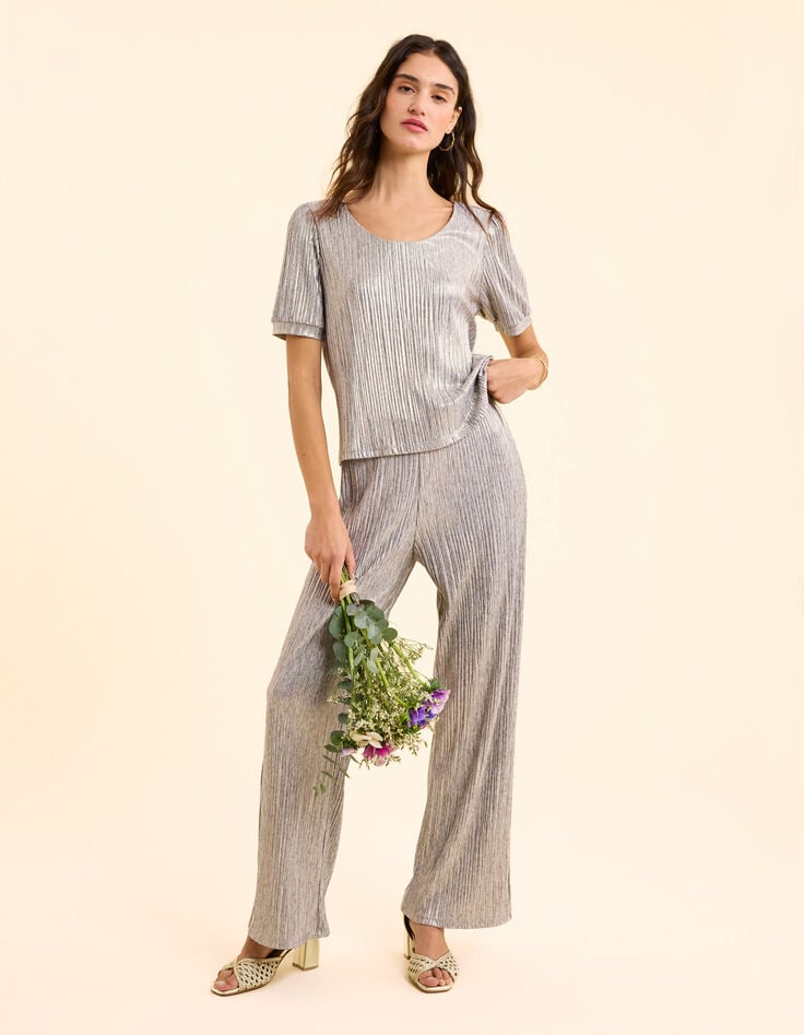 ikks Pantalon gris plissé à rayures fantaisie dorées I.Code