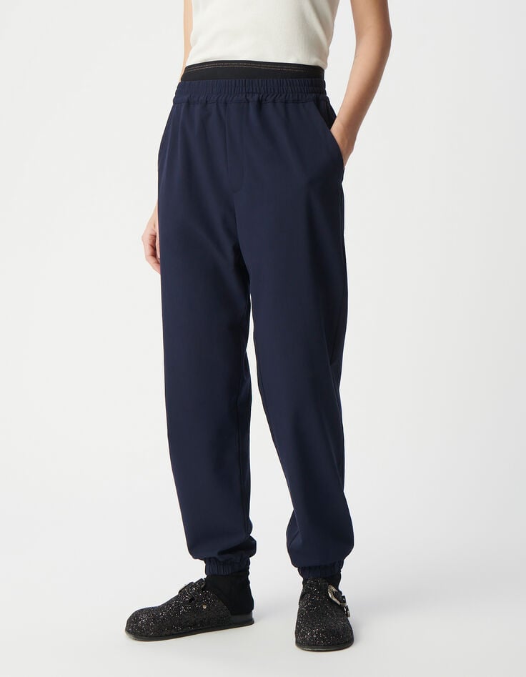 Ikks Pantalon Jogging Marine Avec Double Ceinture Femme