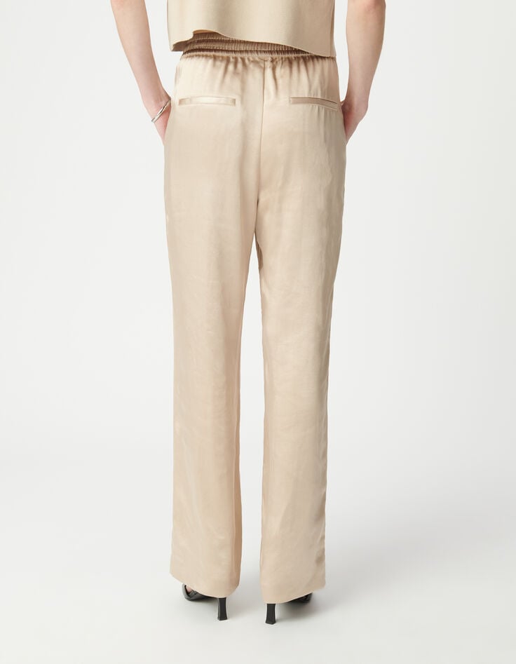 Ikks Pantalon Large Beige Polyester Recyclé Taille élastiquée Femme