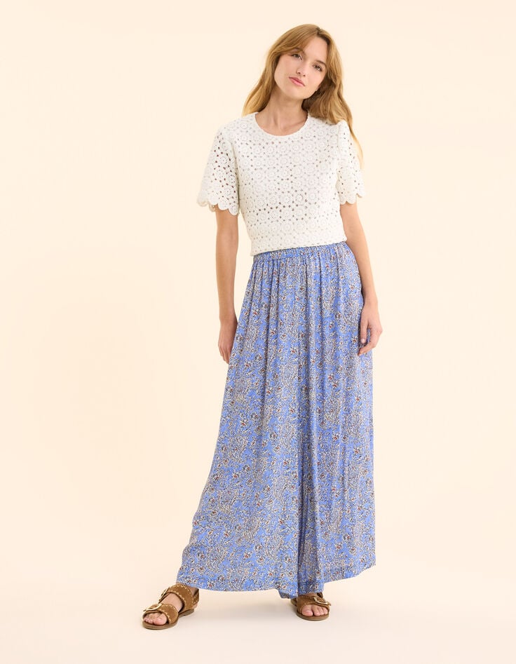 Ikks Pantalon Large Bleu Imprimé Cachemire Floral I.Code