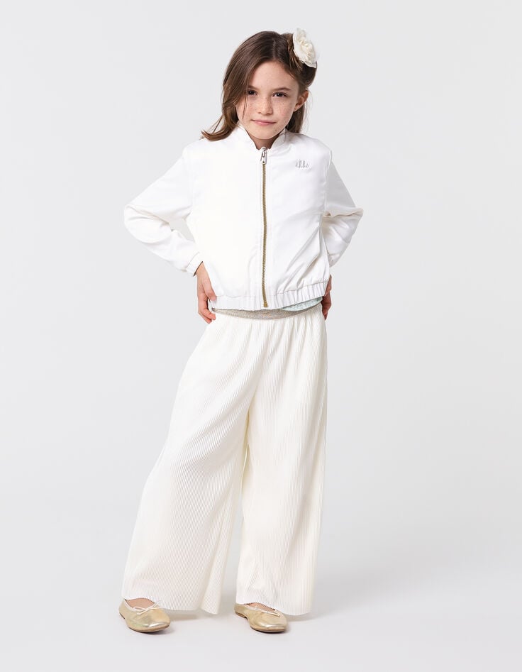 ikks Pantalon large écru plissé élastique pailleté fille