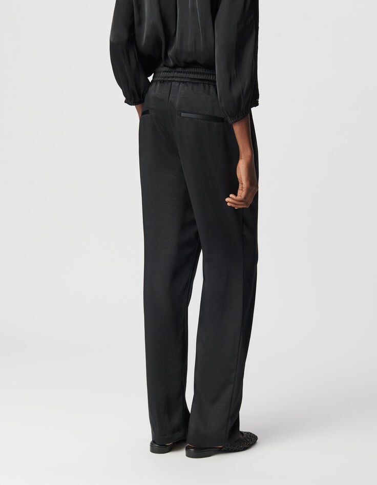 Ikks Pantalon Large Noir Polyester Recyclé Taille élastiquée Femme
