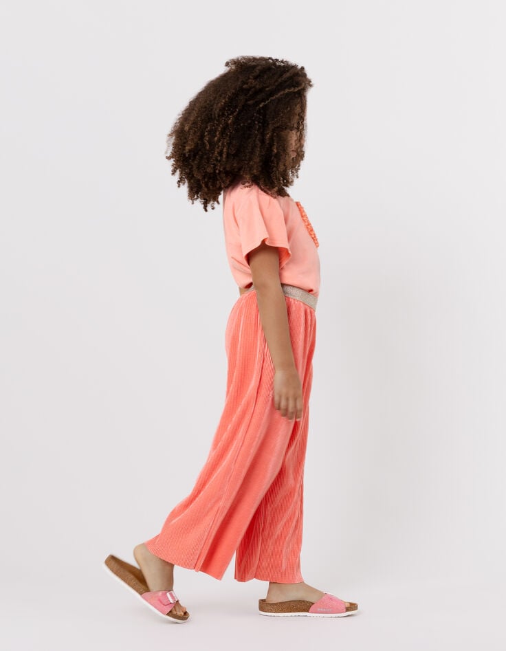 Ikks Pantalon Large Rouge Plissé élastique Pailleté Fille