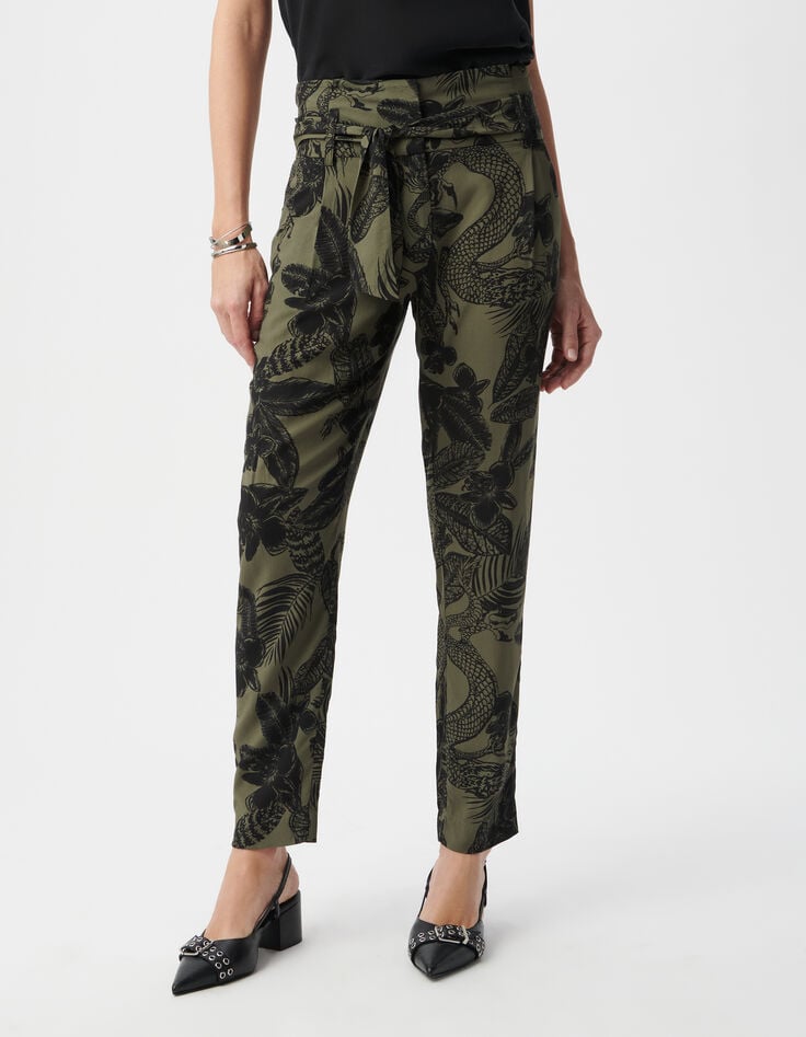 Ikks Pantalon Paperbag Kaki LENZING™ ECOVERO™ Maxi Jungle Femme