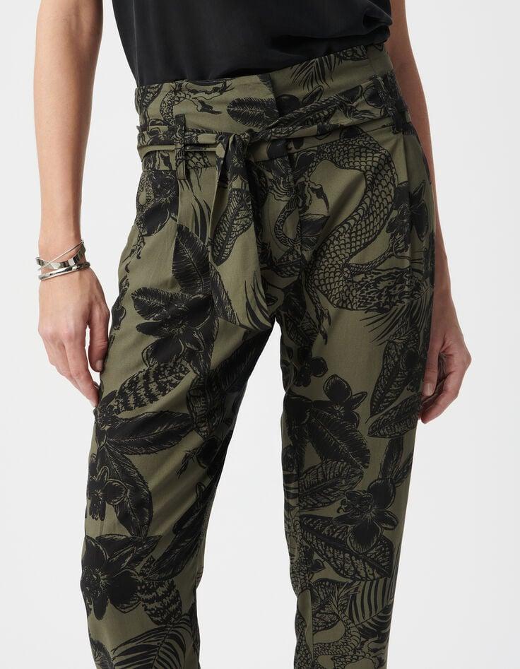 Ikks Pantalon Paperbag Kaki LENZING™ ECOVERO™ Maxi Jungle Femme