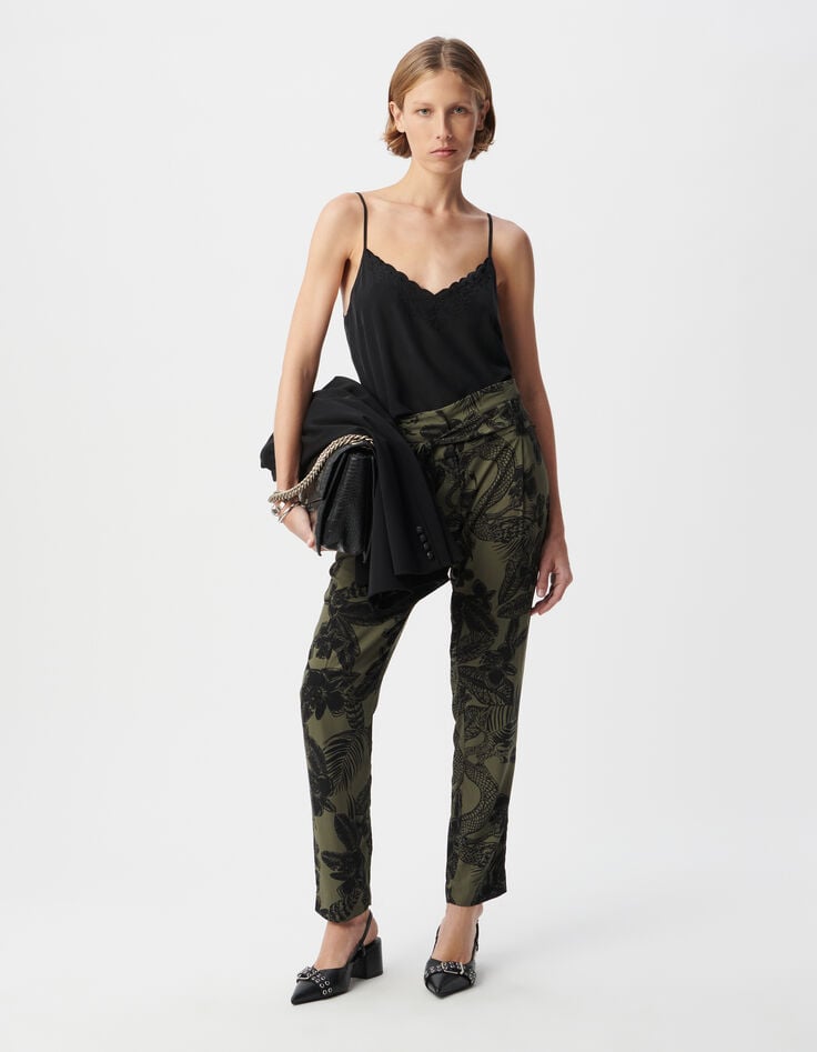 ikks Pantalon paperbag kaki LENZING™ ECOVERO™ maxi jungle Femme