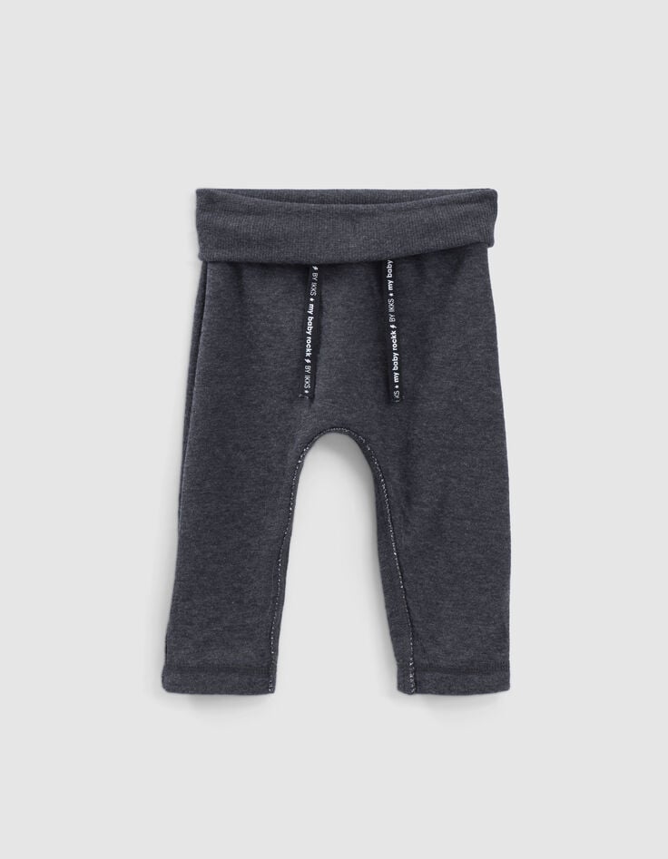 Ikks Pantalon Réversible Gris Chiné Et Rayé Coton Bio Bébé