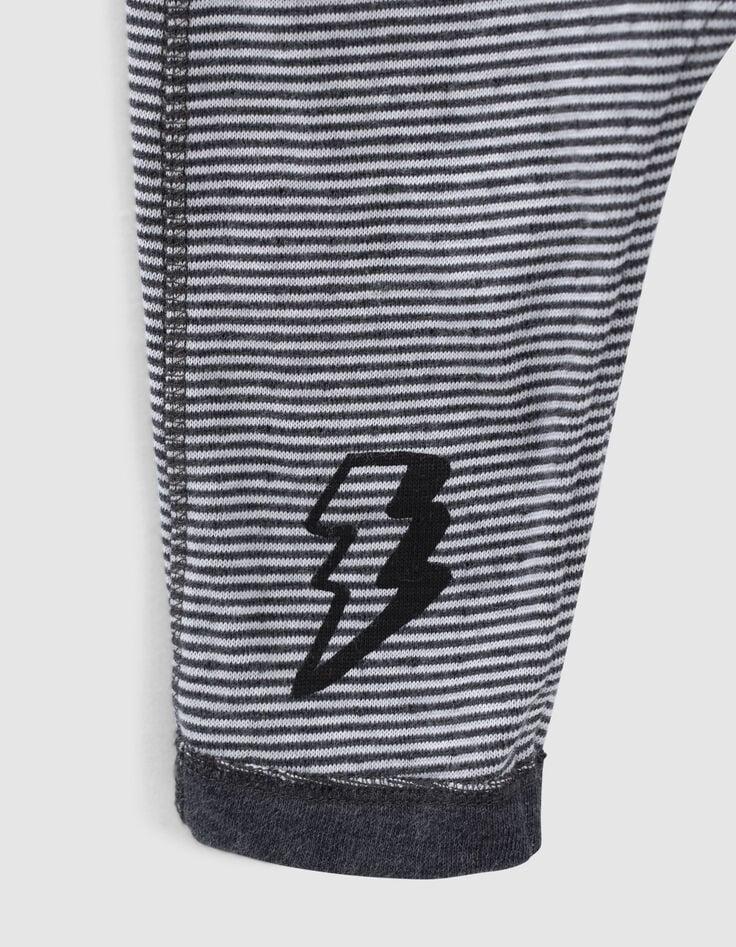 Ikks Pantalon Réversible Gris Chiné Et Rayé Coton Bio Bébé