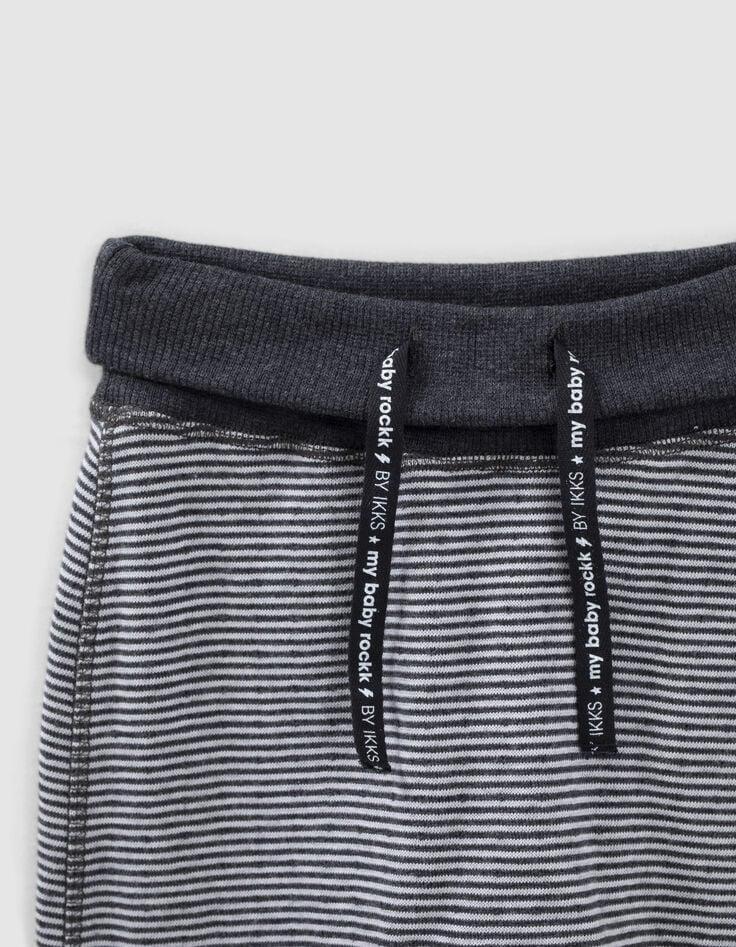 Ikks Pantalon Réversible Gris Chiné Et Rayé Coton Bio Bébé