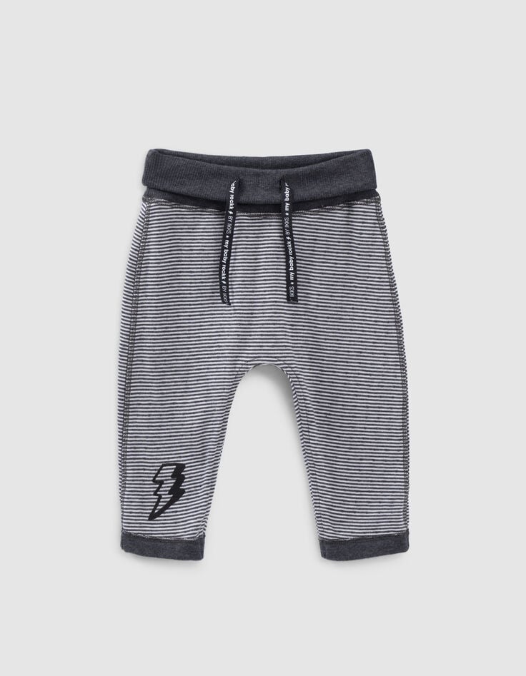 ikks Pantalon réversible gris chiné et rayé coton bio bébé