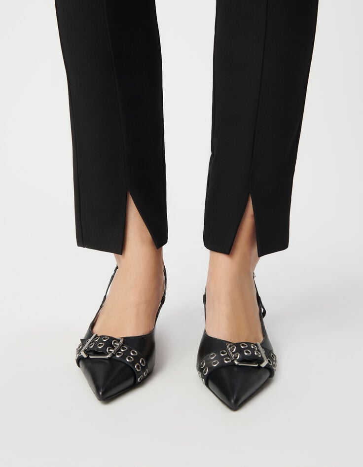 Ikks Pantalon Slim En Twill Noir Fente Devant Femme