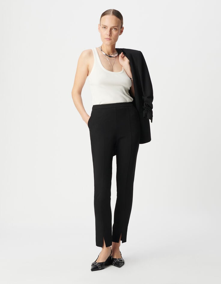 ikks Pantalon slim en twill noir fente devant femme