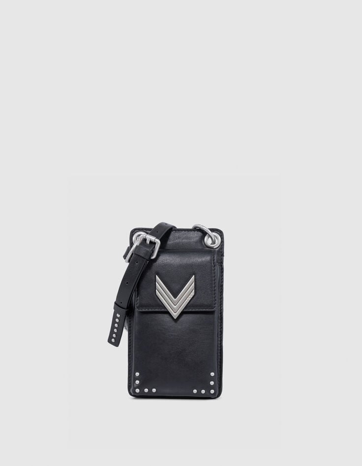 Ikks Phone Bag 111 Noir Cuir Bandoulière Clous Femme