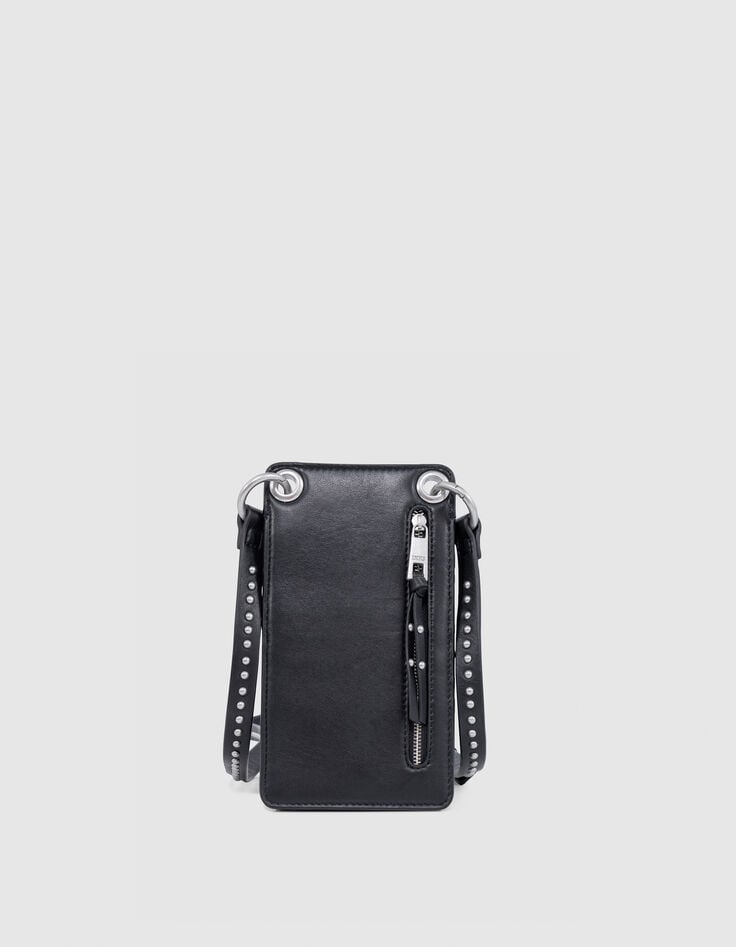 Ikks Phone Bag 111 Noir Cuir Bandoulière Clous Femme