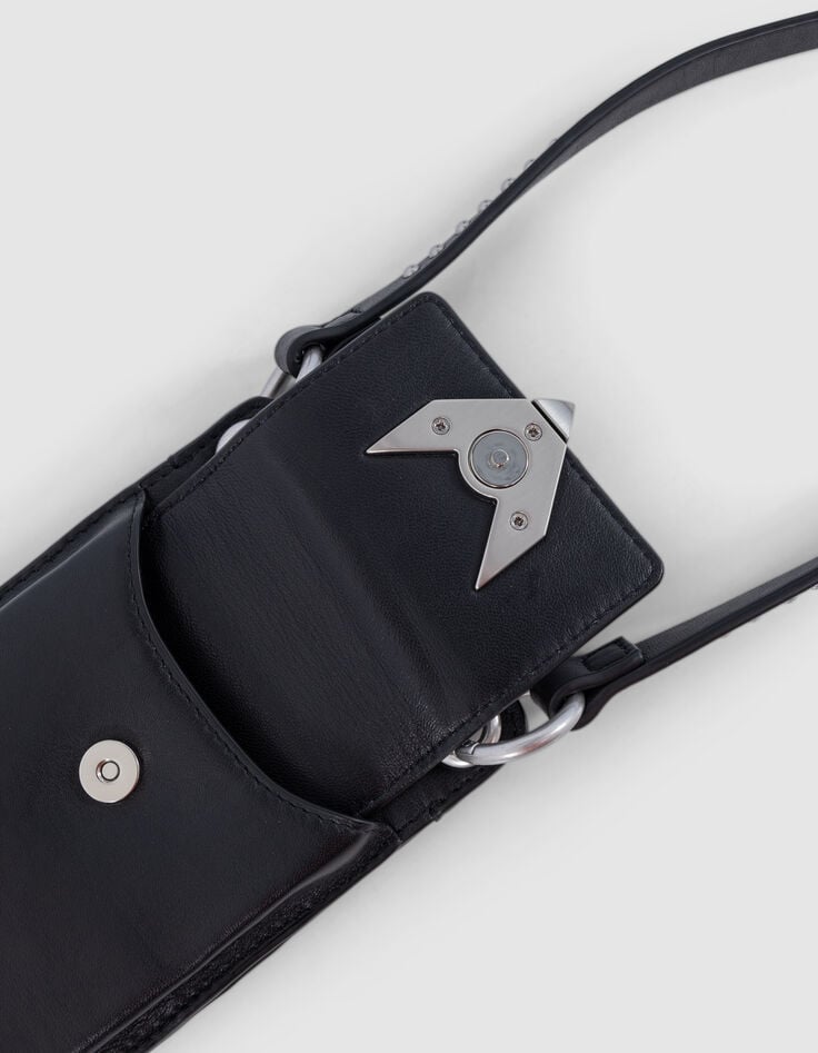 Ikks Phone Bag 111 Noir Cuir Bandoulière Clous Femme