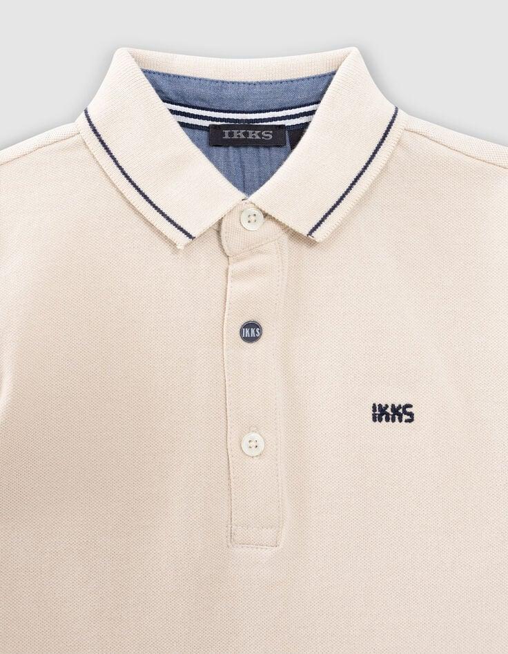Ikks Polo Beige Coton Bio Bord-côtes Rayé Col Garçon