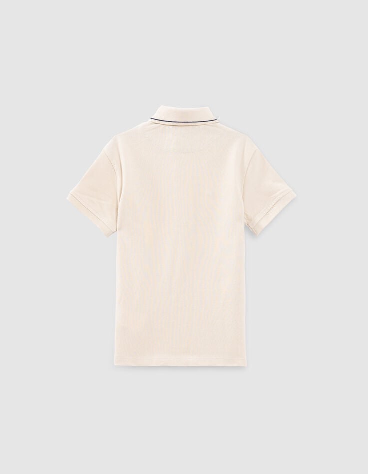 Ikks Polo Beige Coton Bio Bord-côtes Rayé Col Garçon