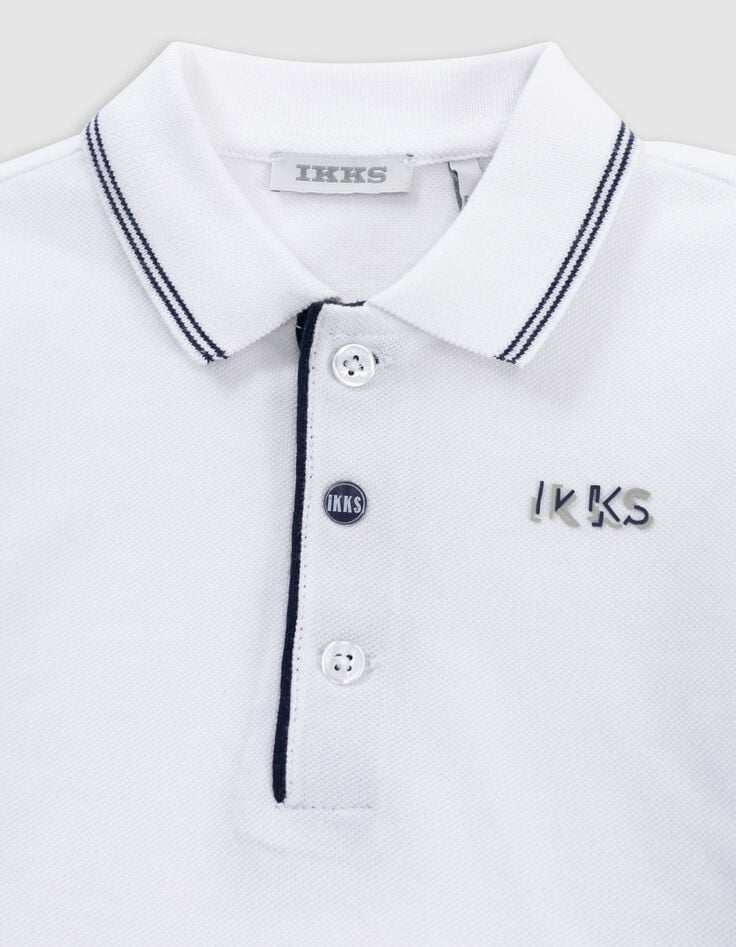 Ikks Polo Blanc Coton Bio Col Rayé Marine Bébé Garçon