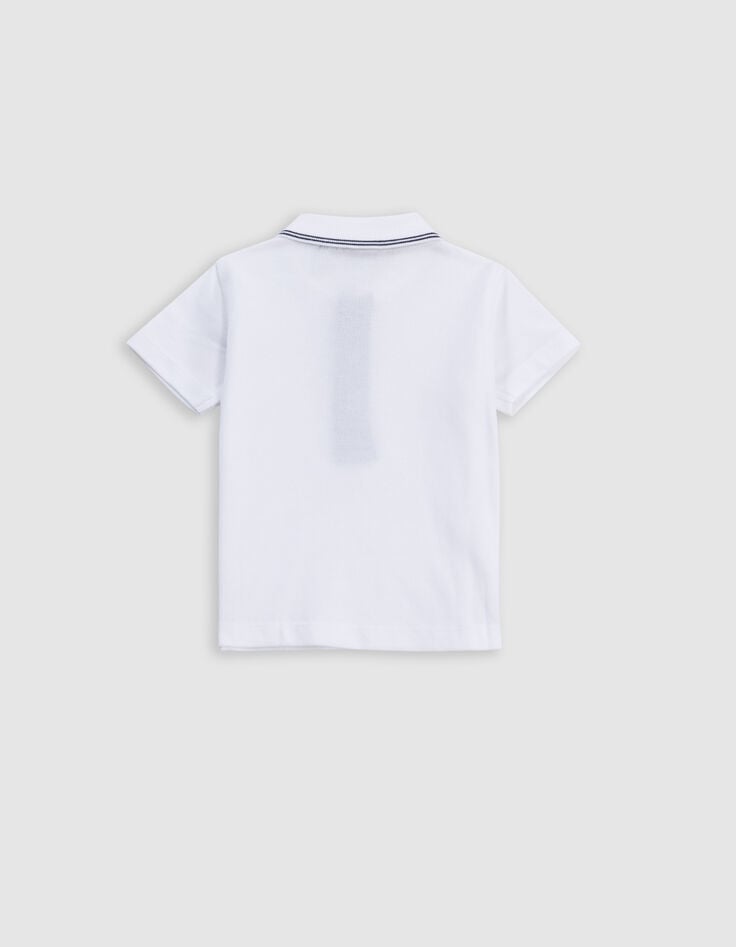 Ikks Polo Blanc Coton Bio Col Rayé Marine Bébé Garçon