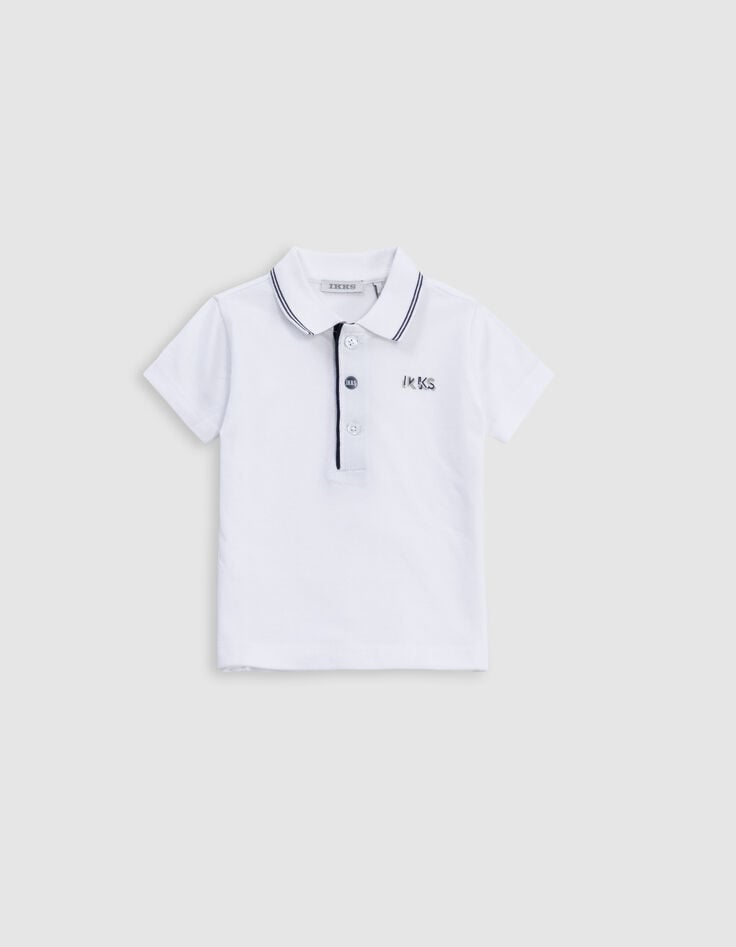 ikks Polo blanc coton bio col rayé marine bébé garçon