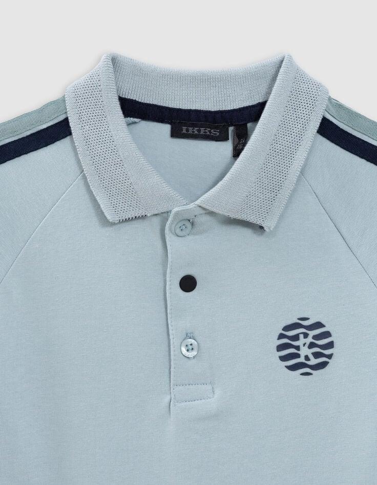 Ikks Polo Vert D'eau Coton Bio Bandes Rayées épaules Garçon