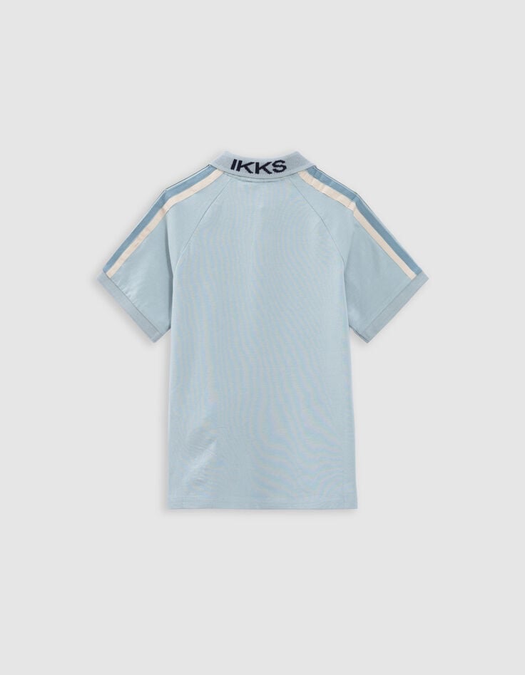 Ikks Polo Vert D'eau Coton Bio Bandes Rayées épaules Garçon