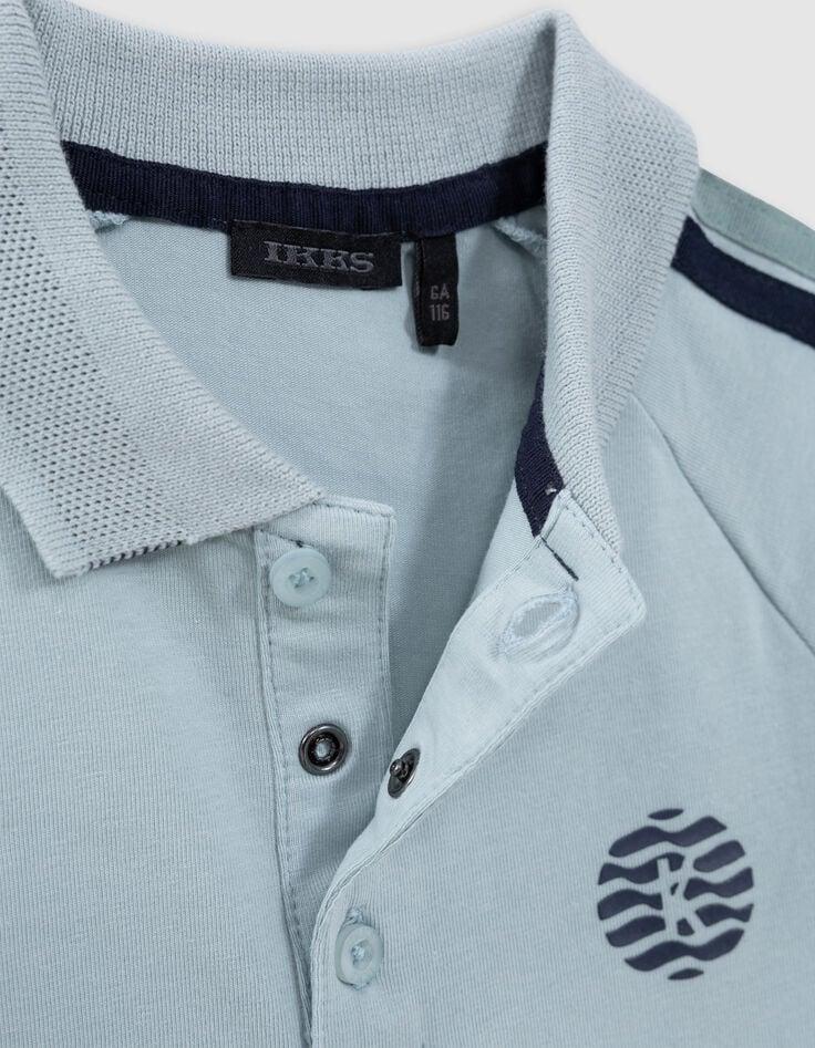 Ikks Polo Vert D'eau Coton Bio Bandes Rayées épaules Garçon