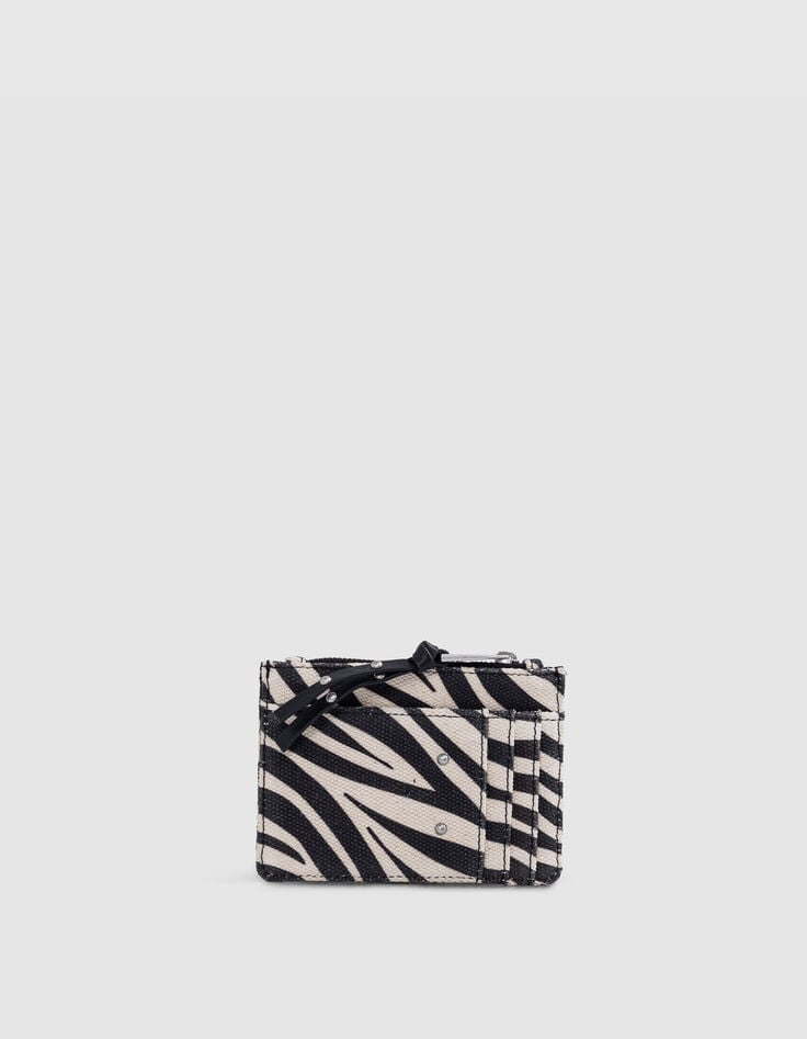 Ikks Porte-cartes 1440 Banker écru Toile Motif Zébré Femme