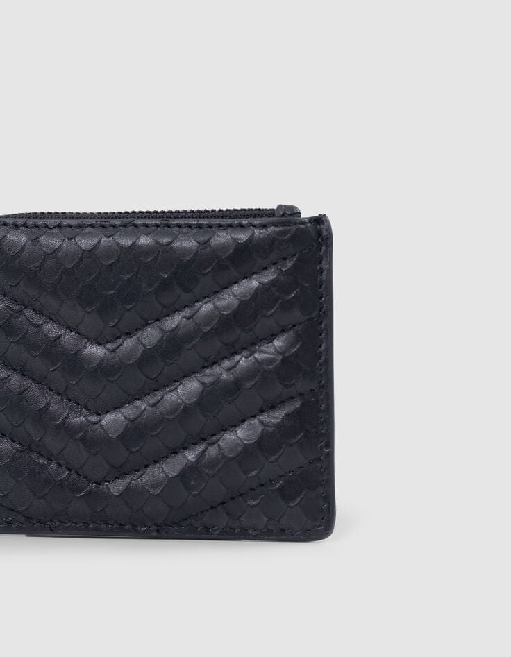 Ikks Porte-cartes 1440 Banker Noir Cuir Embossé Python Femme