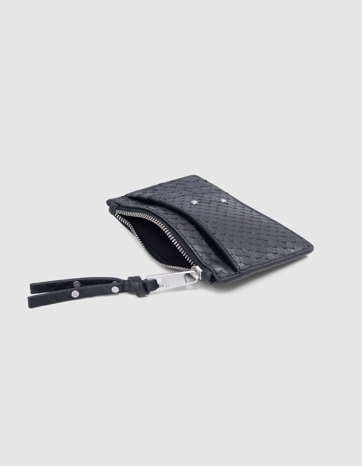 Ikks Porte-cartes 1440 Banker Noir Cuir Embossé Python Femme