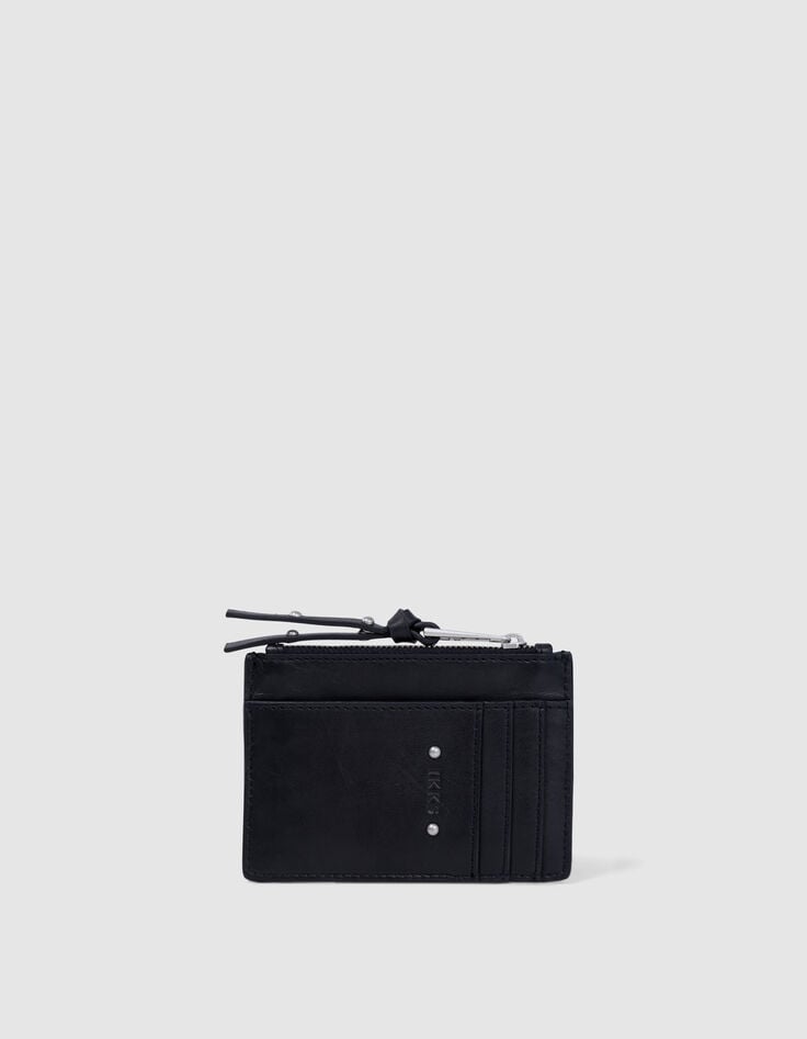 Ikks Porte-cartes 1440 Banker Noir Cuir Matelassé Chevron Femme