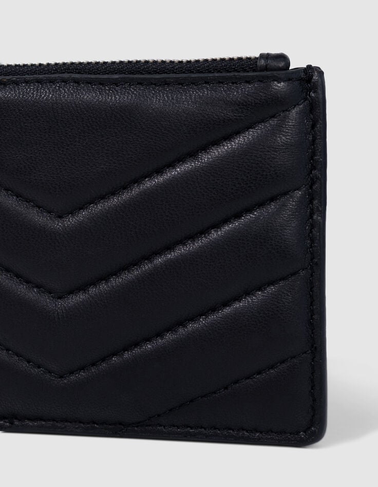 Ikks Porte-cartes 1440 Banker Noir Cuir Matelassé Chevron Femme