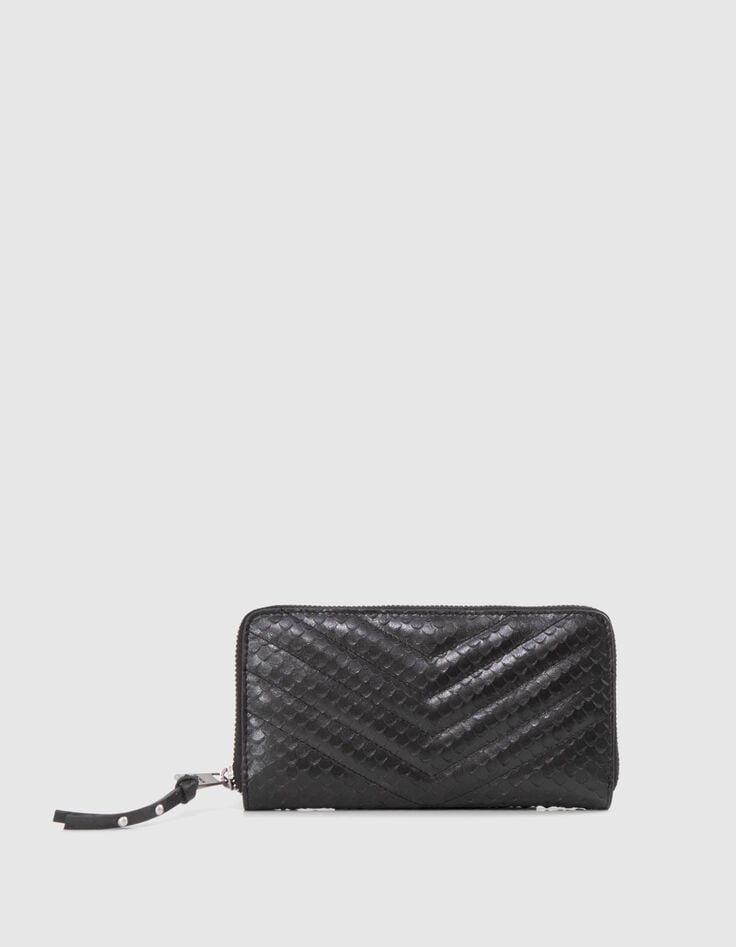 Ikks Portefeuille 1440 Compagnon Noir Cuir Embossé Femme