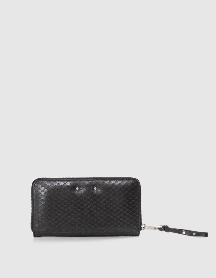 ikks Portefeuille 1440 Compagnon noir cuir embossé Femme