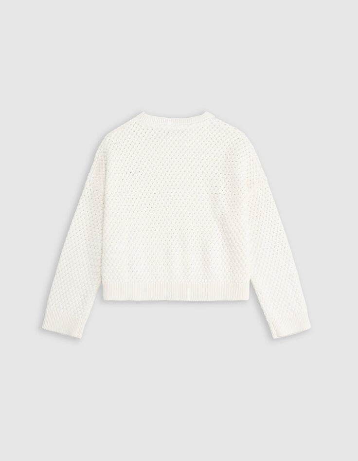 Ikks Pull Blanc Coton Bio Tricot Fantaisie Relief Fille