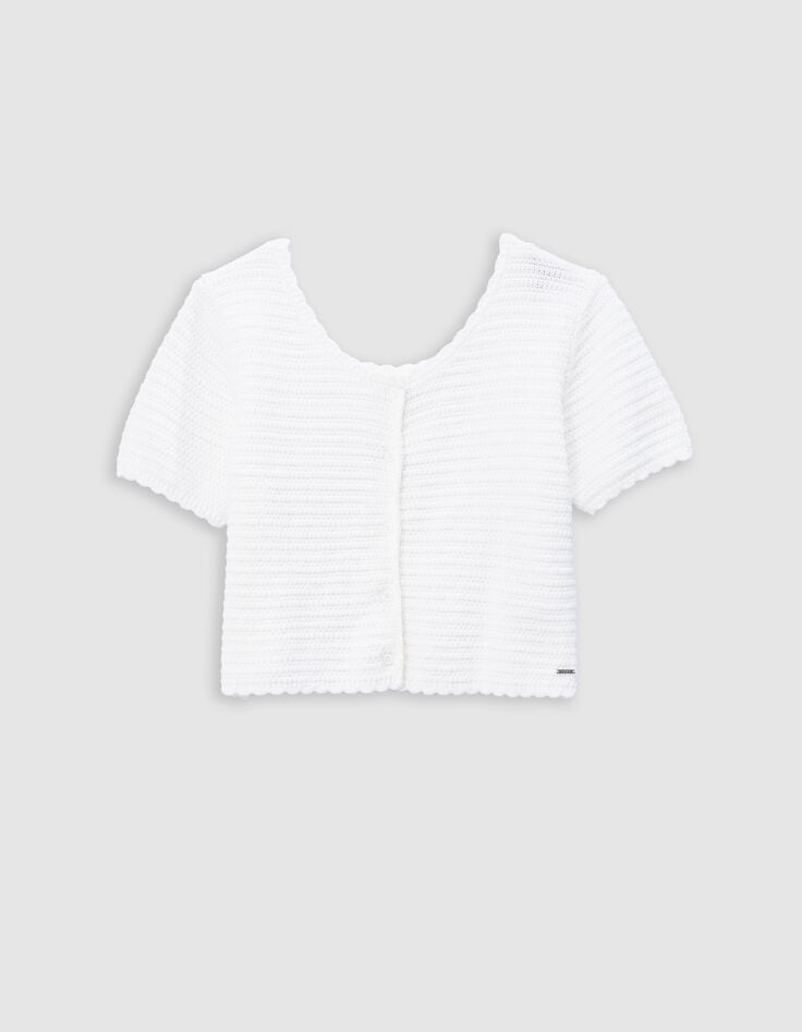 Ikks Pull Blanc Tricot Fantaisie Réversible Devant/dos Fille
