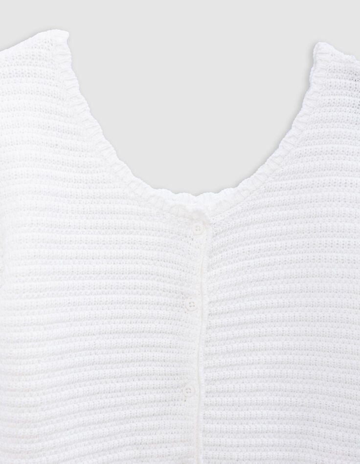Ikks Pull Blanc Tricot Fantaisie Réversible Devant/dos Fille